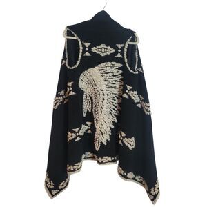 Ryan Michael Western Chief Print Poncho Cardigan Black White Women's One Size